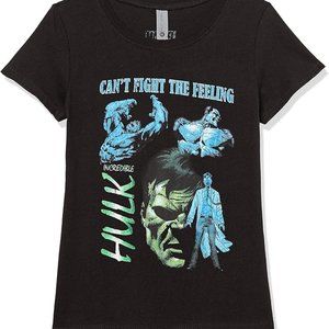 MARVEL Girls Black T-Shirt XS (3/4) Hulk Can't Fight The Feeling NEW Homage Tee